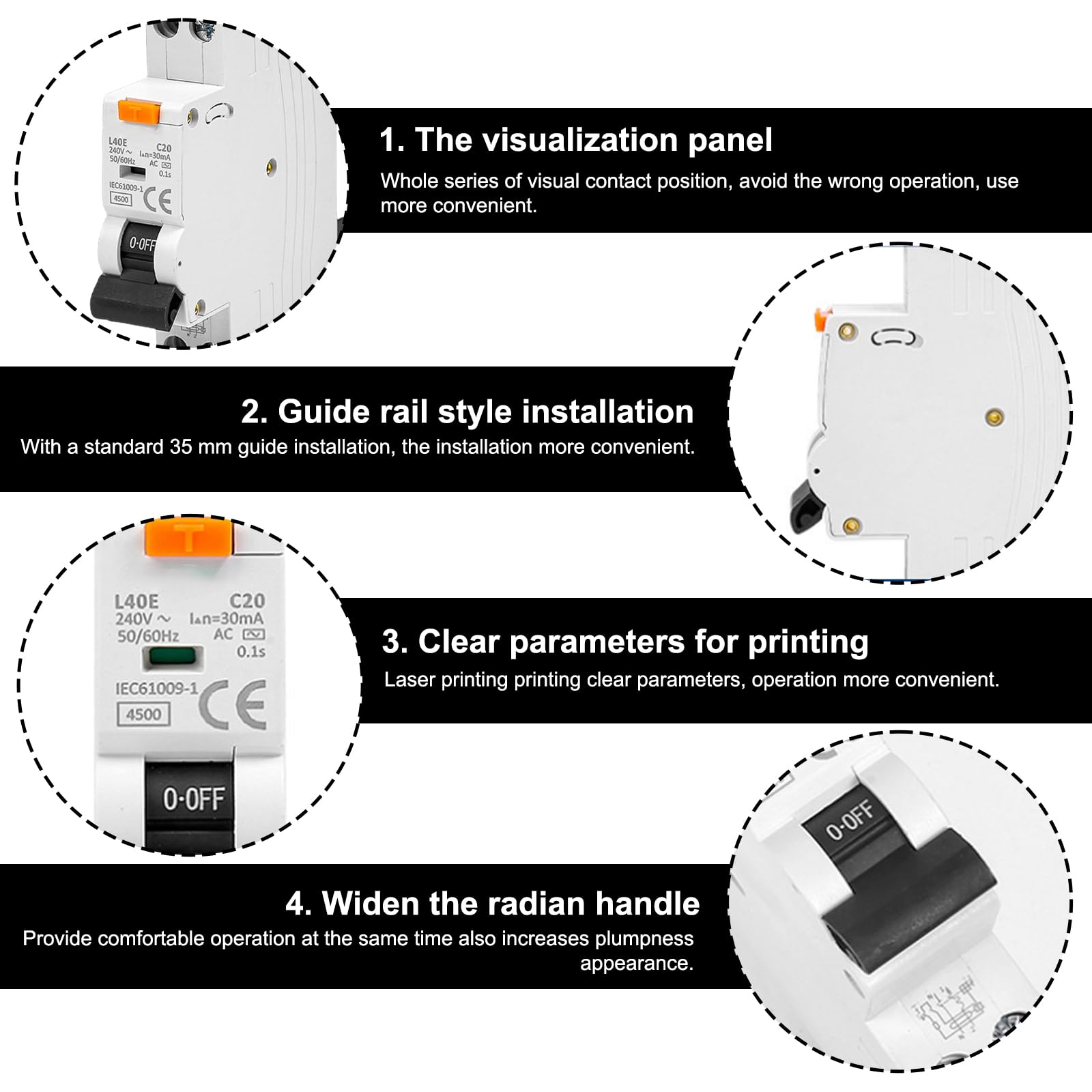Interruptor de protección diferencial, (2 polos, 230 V, 16 A) 30mA Interruptor automático 16A, 1P+N 6kA Interruptor FI, Interruptor de protección diferencial 2 polos, Tensión nominal: AC230