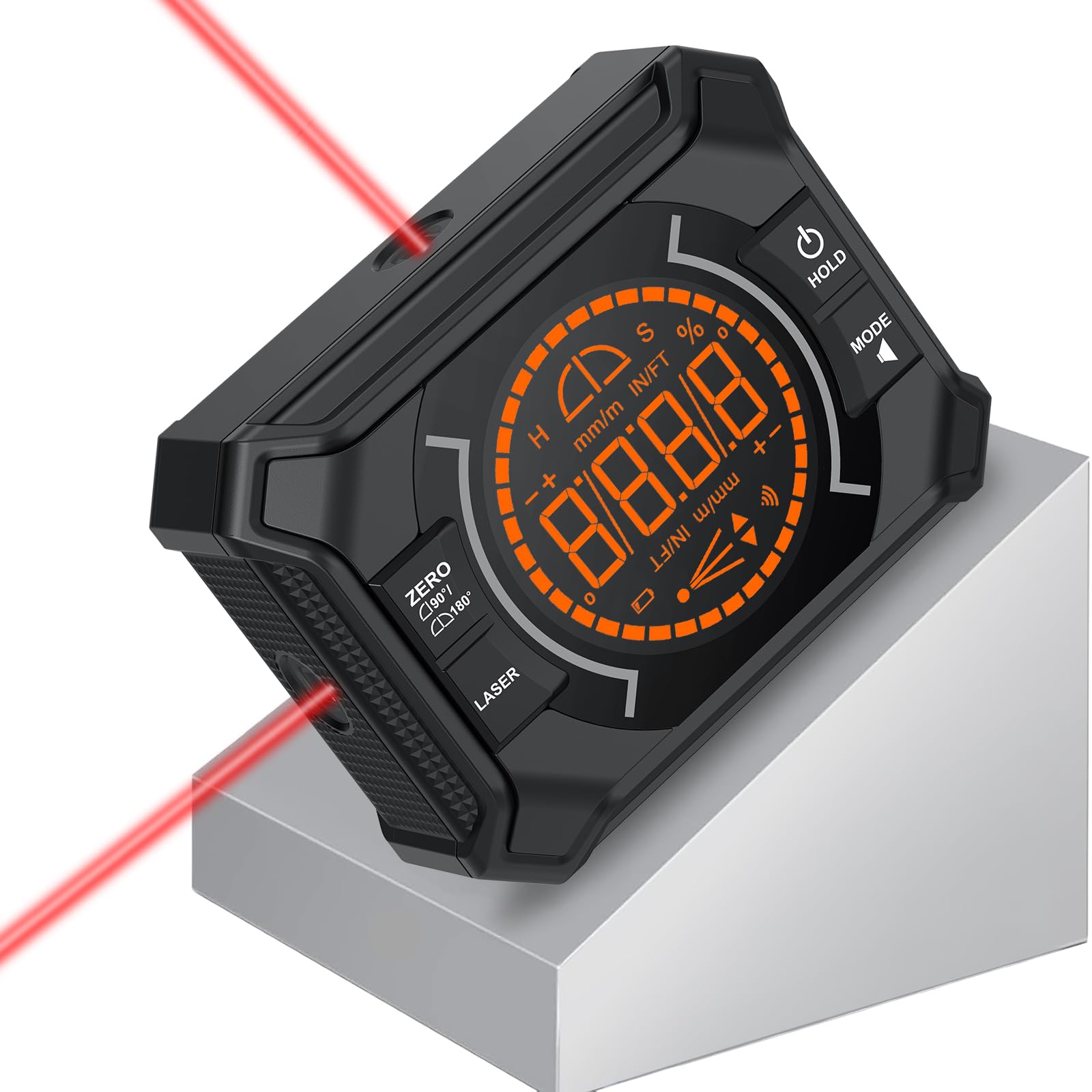 Digital Angle Finder with Laser (Class 2, ＜1mW Output) | 3 Laser Line Modes, Dual-sided Magnet,Absolute & Relative Mode, 4x90° & 2x180° Range,4 Units,Audio & Visual Alert for Hanging-image-3