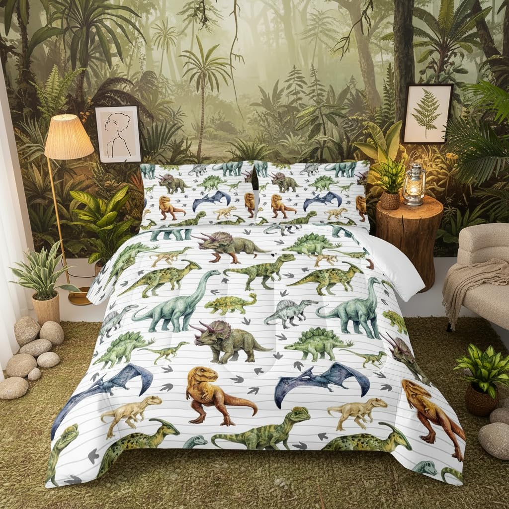 QOOMO Cartoon Dinosaur Comforter, Full Size