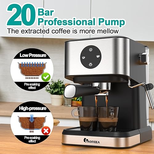 Miniatura 4 de IAGREEA Máquina de café expreso de 20 bares, cafetera con espumador de leche de vapor, cafetera con tanque de agua de 50 onzas, máquina de capuchino