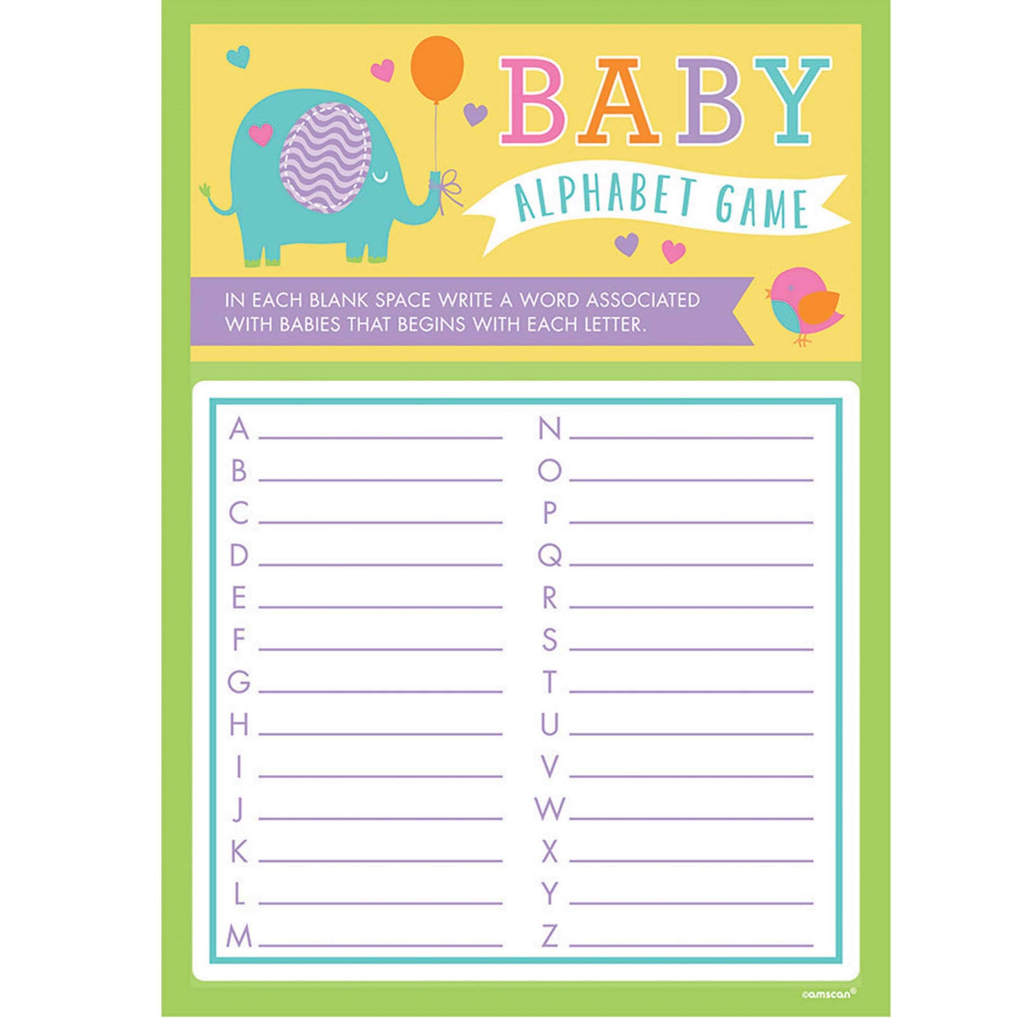 Baby Shower Game Alphabet Baby Words x24 Party Games