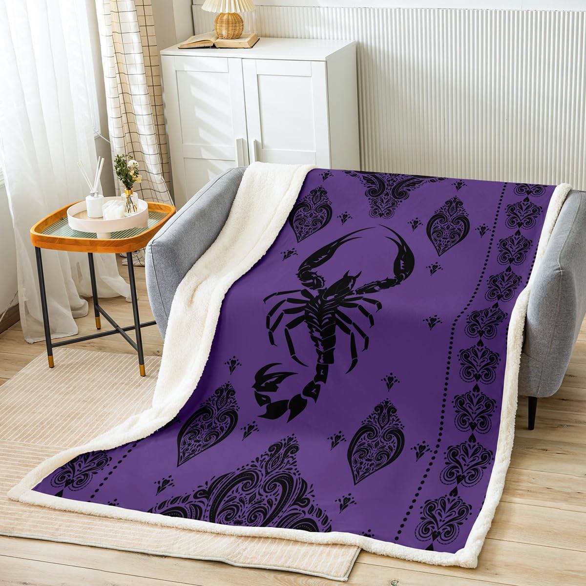 Purple Black Dragon Throw Blanket,Vintage Boho Floral Print Fleece Blanket,Paisley Pattern Fuzzy Blanket for Kids Boys Girls Adult Room Decor Exotic Trippy Sherpa Blanket,for Chair/Sofa,60"×80"