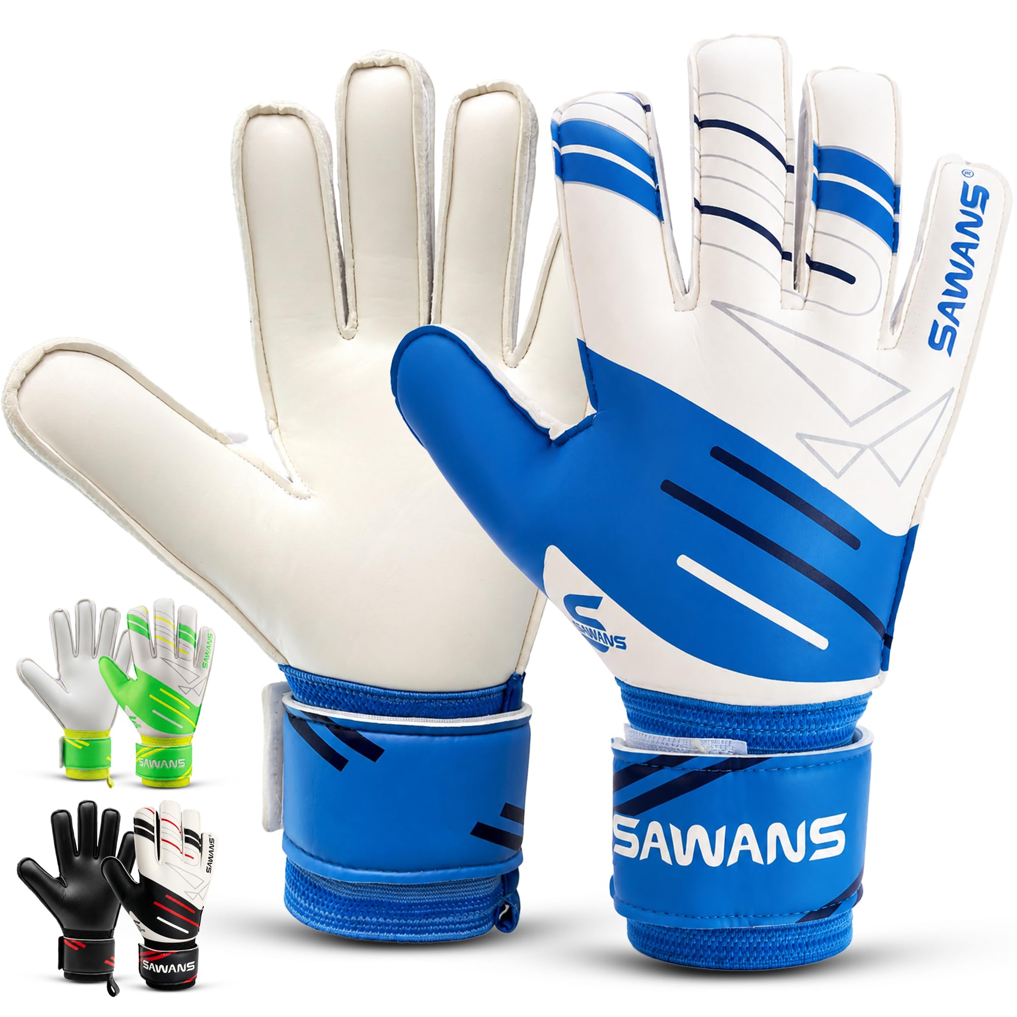 SAWANS Goalkeeper Gloves Kids Youth Adults | Professional Goalie Gloves With Finger Spine Protection, Latex Palm, Wrist Support | Training & Match Football Gloves
