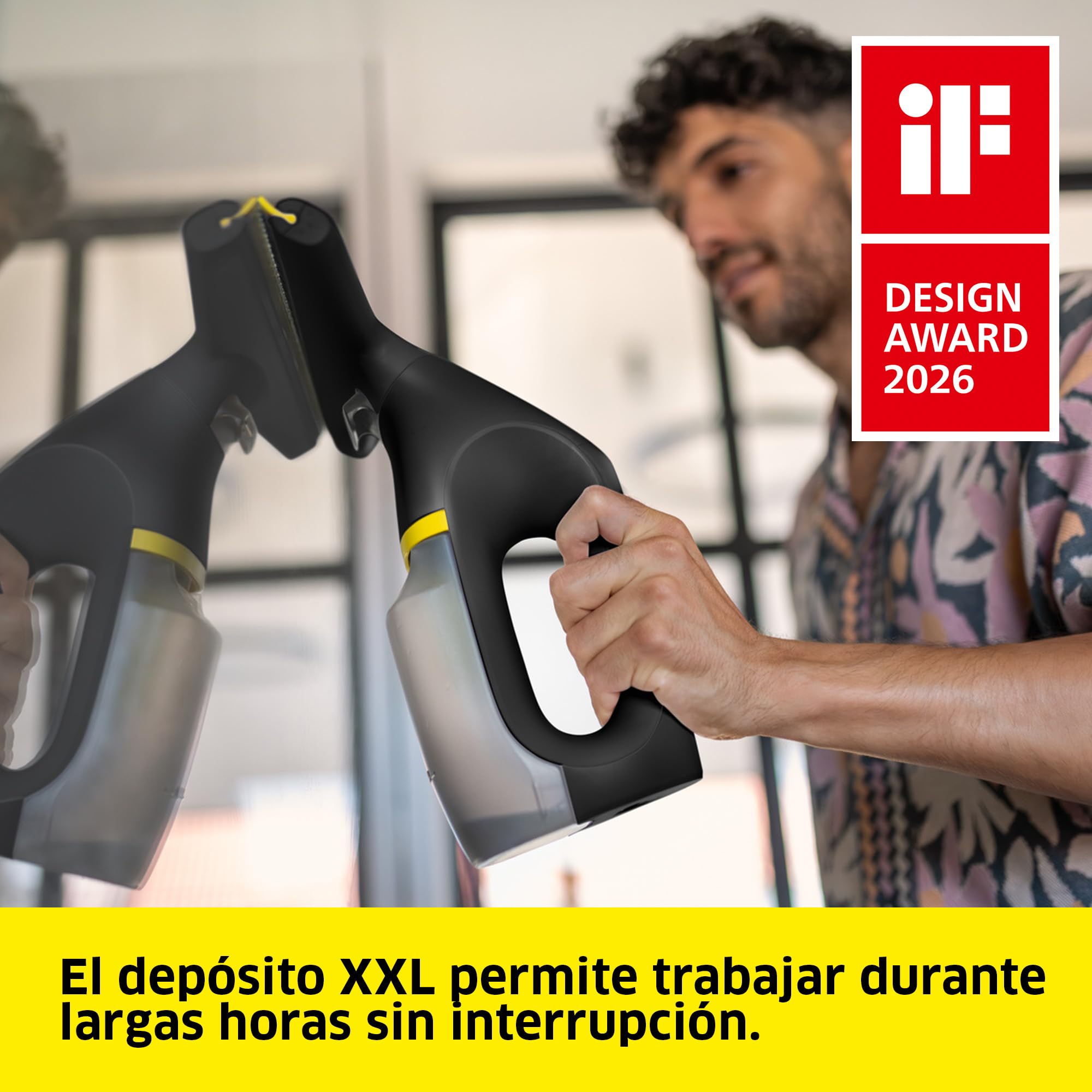 KÄRCHER limpiadora de cristales con batería WV 3 Comfort Precision+ Black, autonomía: 35 min, depósito XXL: 200 ml, 2 boquillas, botella pulverizadora, gancho para ducha, limpiacristales (500 ml)