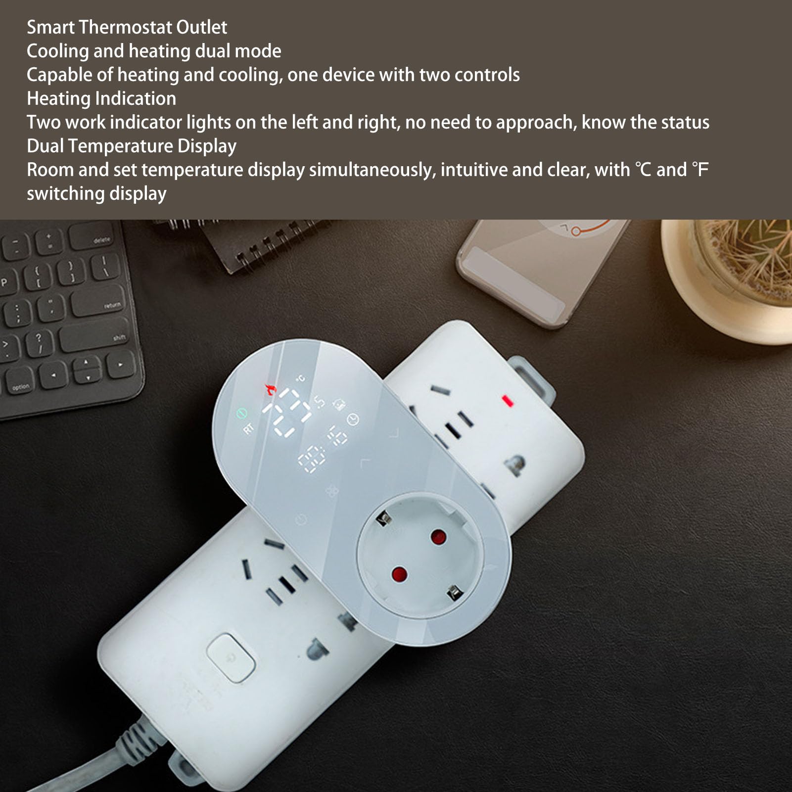 Marhynchus Plug-in-Thermostat, WiFi, Digitaler Thermostat, Steckdose, ABS, 16 A, 41 Bis 194 Fahrenheit, APP, Sprachsteuerung, Programmierbarer Timer, LED-Touch-Display für die Heimheizung (White)