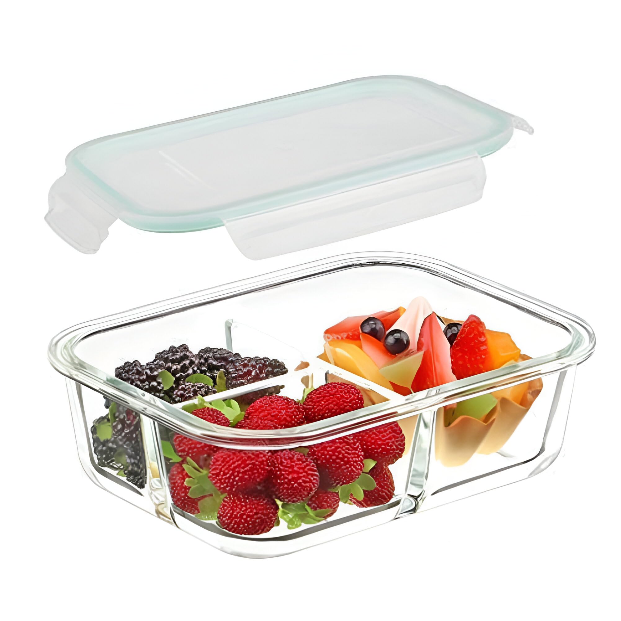 Shopeum 3 Compartment Rectangular Storage Glass Lunch Box With Leak Proof Airtight Lid Meal Prep Serving Bowl Food Containers Tiffin Plastic Lids Clamp Containers Pack Of 1 (1000Ml),Multicolor (B08TRG2TLD) Amazon Price History, Amazon Price Tracker