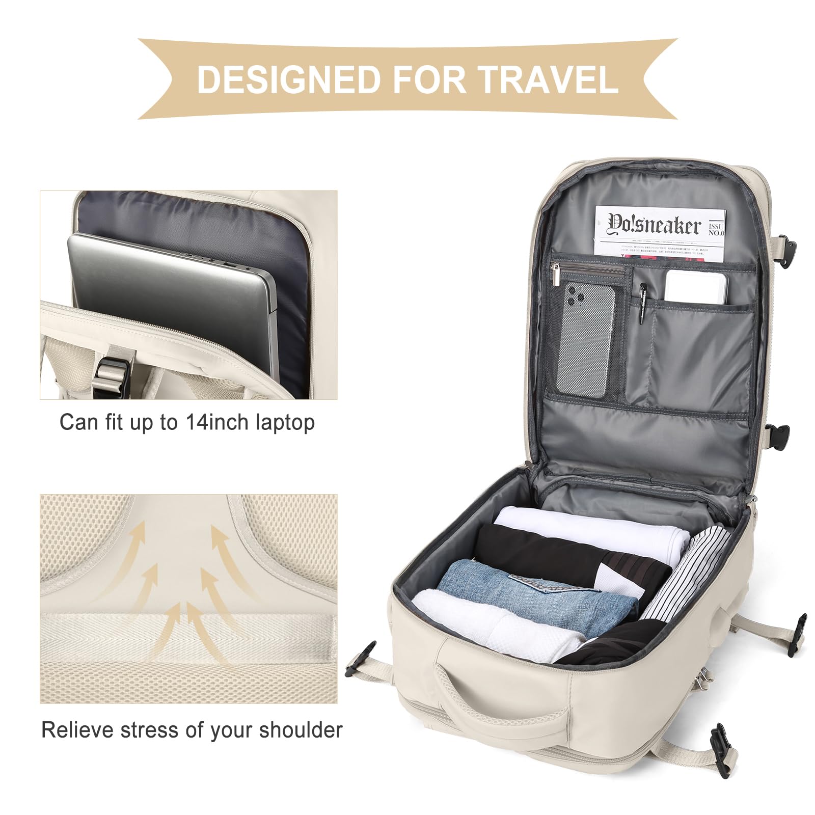 SZLX Zaino da viaggio grande da donna da escursionismo sportivo da esterno impermeabile da scuola casual laptop da 14 pollici con porta di ricarica USB scomparto per scarpe