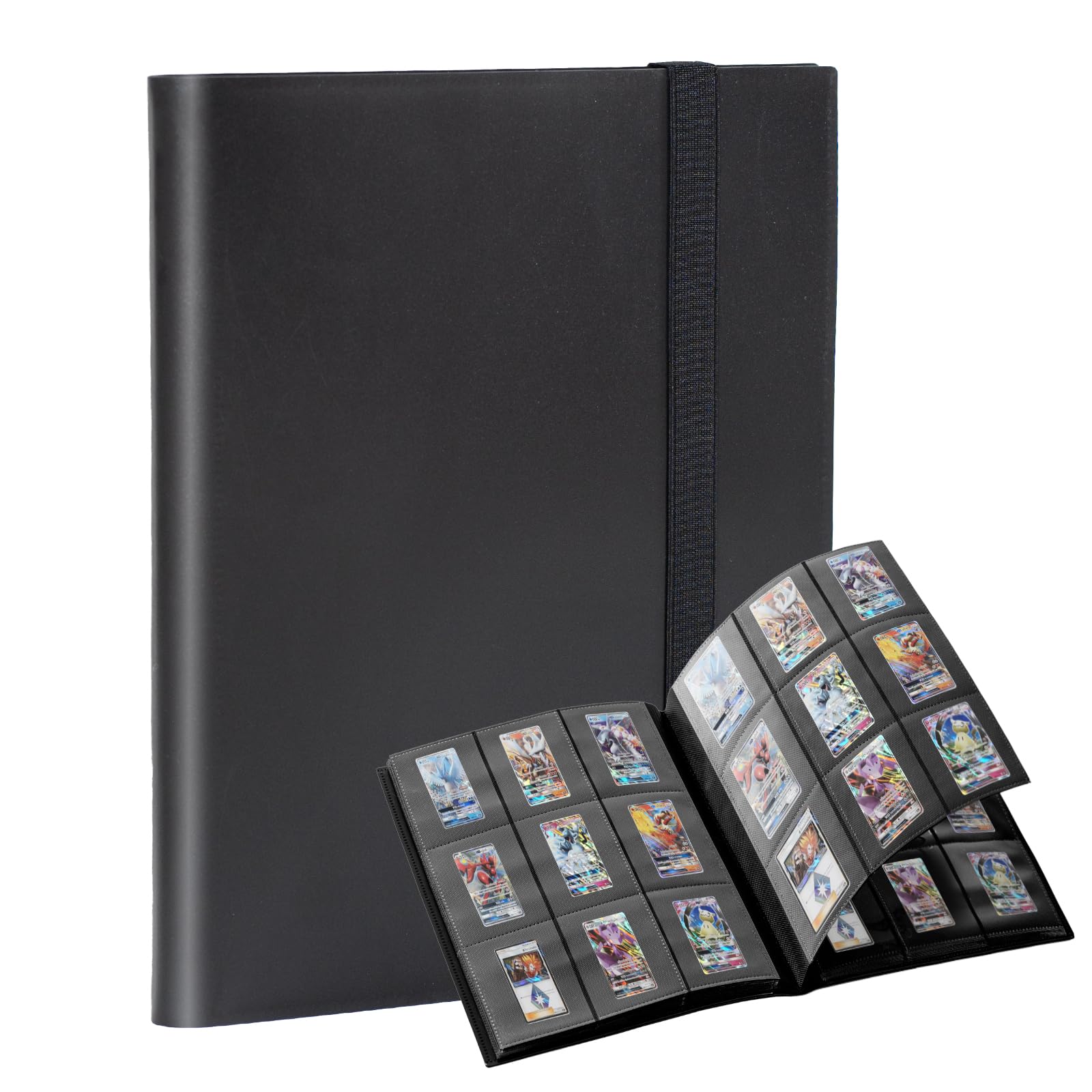 9-Pocket Card Binders, 20 Pages Reversible Design Holding 360 Pockets,Black Elastic Strap Trading Card Binder for Basketball Sports Cards, Game Cards,Football Card