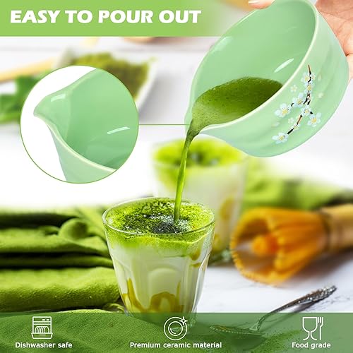 Miniatura 2 de Juego de batidor de matcha, 7 piezas de té de cerámica con cuenco, batidor de matcha y soporte, cuchara de bambú, reposo, tamiz y toalla de té,