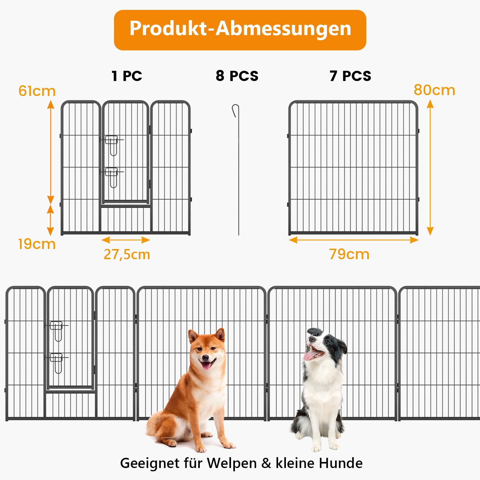 GOPLUS wybieg dla psa 80 cm ogrodzenie metalowe 8 paneli z drzwiami czarny