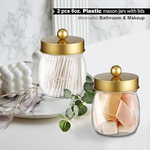 Miniatura 2 de Farmhouse Decor - Juego de tarros de boticario, tarro Mason Jar organizador de tocador de baño, tarro acrílico de plástico para hisopos de algodón,