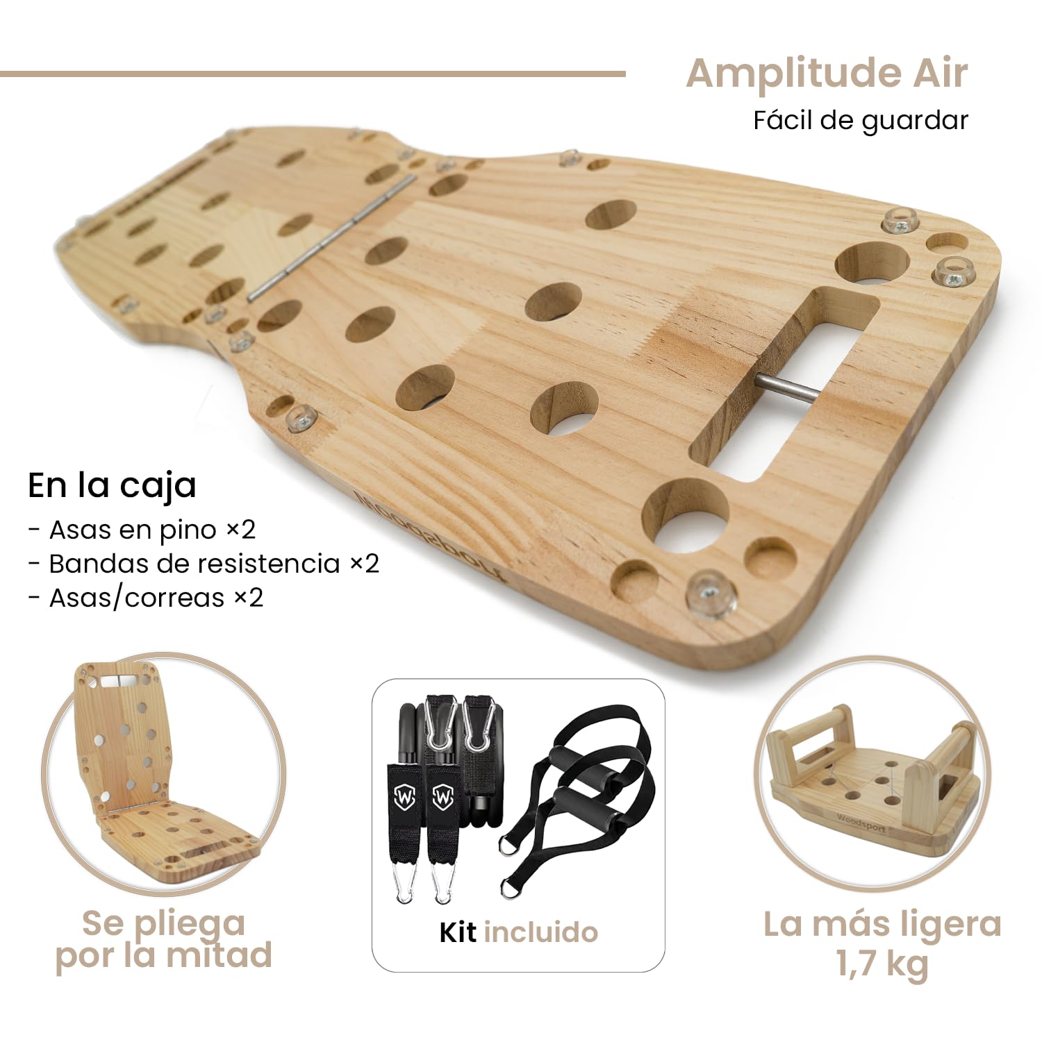 Amplitude – Tabla de flexiones/Push up board de Madera – Tabla para hacer flexiones – Gimnasio en Casa – con Bandas Elásticas + Guía de Entrenamiento 30 en 1