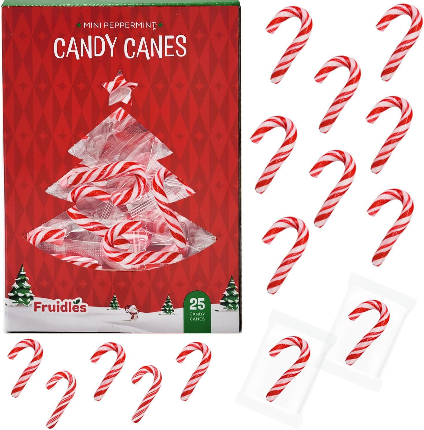 Fruidles 25 Pack Christmas Candy Canes Mini's Suckers, Peppermint Flavor, Individually Wrapped, 2" Inch