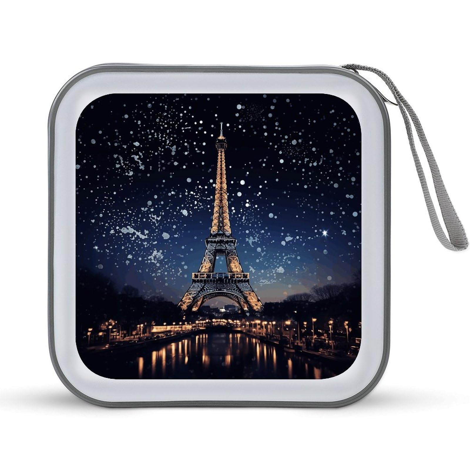 VstaDank Night Paris Eiffel Tower 40 Capacity CD Case with Zipper Disc, Portable Hard Plastic CD Storage Organizer, Wallet Organizer, DVD Organizer for