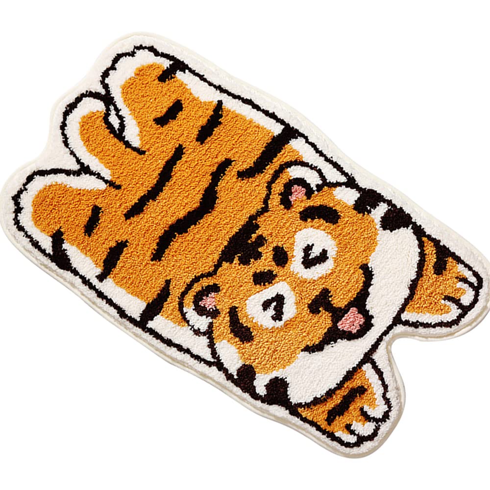 Tiger Shaped Bath Rugs for Bathroom Non Slip, Animals Print Area Rug Water Absorption Small Cute Tiger Bath Mat Cartoon Carpet for Kitchen Floor Door Mat Bedroom Playmat (1.5x2.5 Feet)