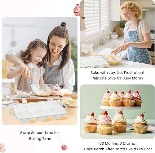 Miniatura 9 de Molde de silicona para magdalenas jumbo con marco metálico, molde grande para pastelitos antiadherente de silicona de grado alimenticio, con asas, 6
