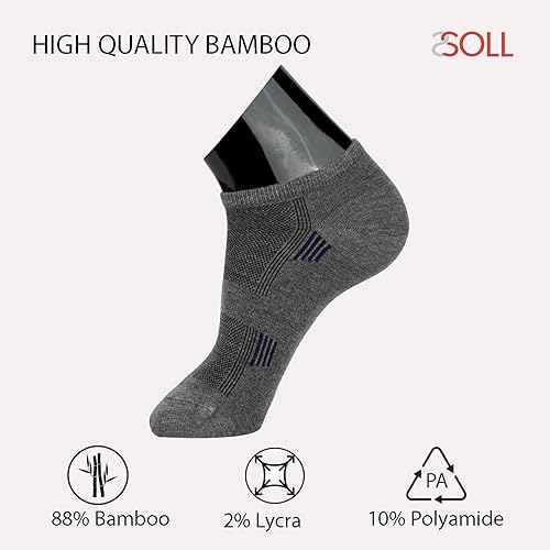 Miniatura 3 de SOLL Calcetines tobilleros de bambú de rayón para hombre, de alta calidad, suaves, absorben la humedad, transpirables, 4 pares, talla 7-10