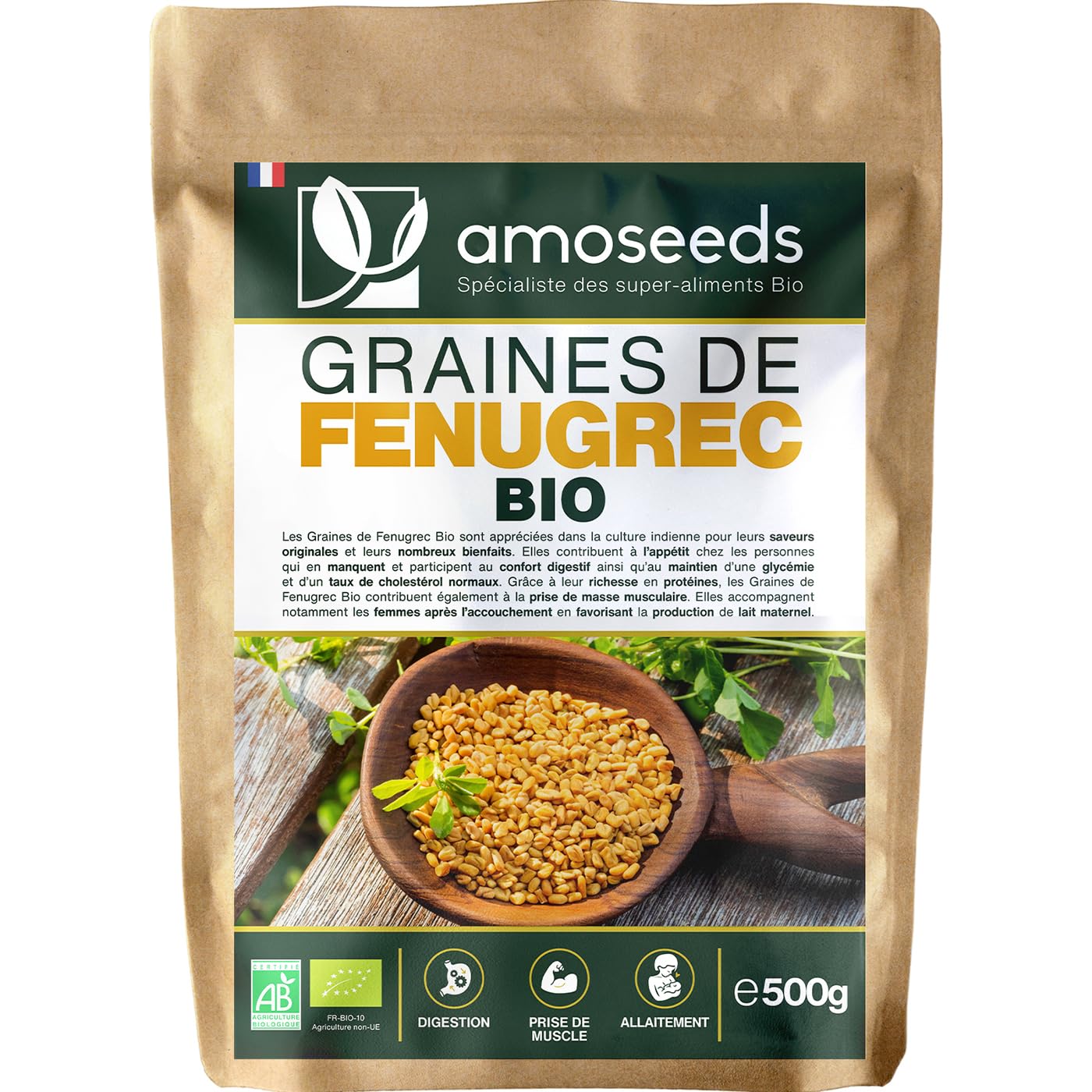 Graines de Fenugrec Bio 500G | Qualité Supérieure | Digestion, Détox, Troubles Hormonaux, Prise de Muscle
