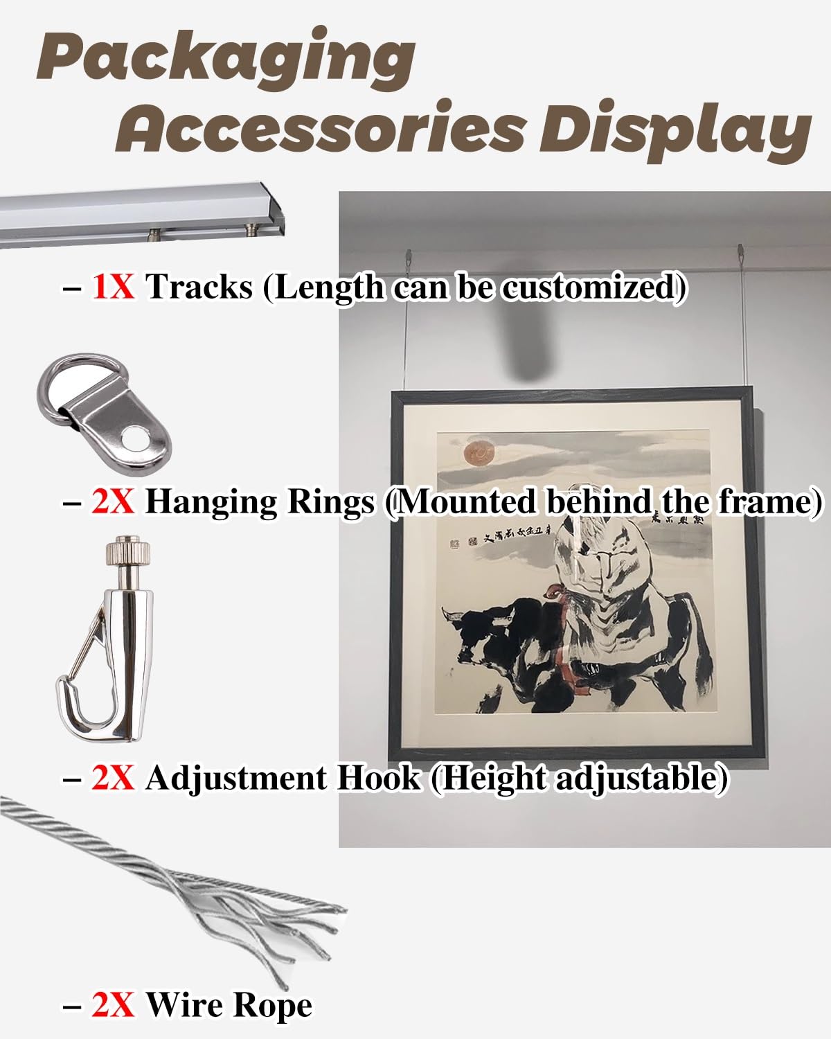 Colgar Cuadros Colgadores de Cuadros para Techos de Yeso de Alta Resistencia, Expositores de Fotos Ajustables con Clips para Oficina y Hogar, Obras de Arte Decorativas Metálicas Flexibles.(3.3'/1m Cab
