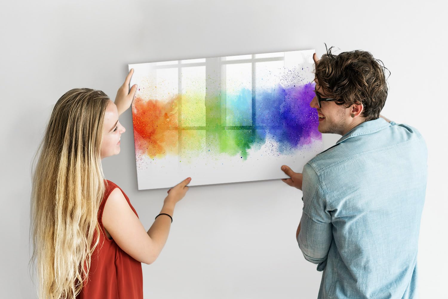Tableau blanc en verre 90x60 cm | Arc-en-ciel abstrait