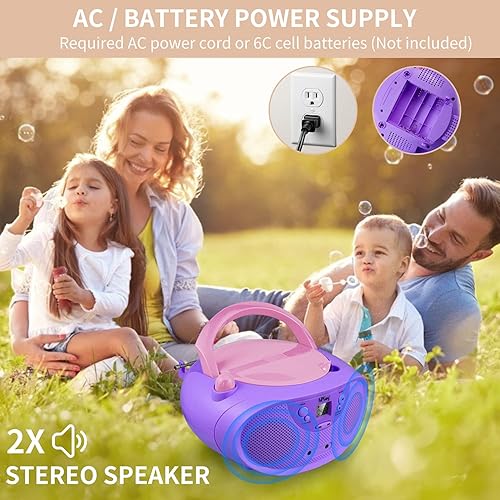 Miniatura 5 de GC04 Reproductor de CD portátil con radio estéreo AM FM Reproductor de CD para niños, pantalla LCD, puerto auxiliar frontal y auriculares,