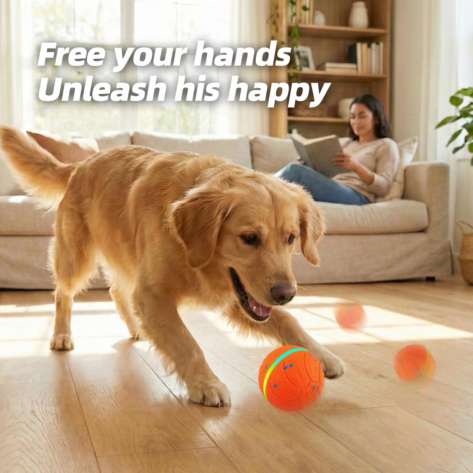 Balles interactives pour chien : balles mobiles automatiques de 8,9 cm pour chiens, 3 modes avec lumières colorées, matériau E-TPU durable, jouet actif auto-roulant, rebondissant et rotatif pour les