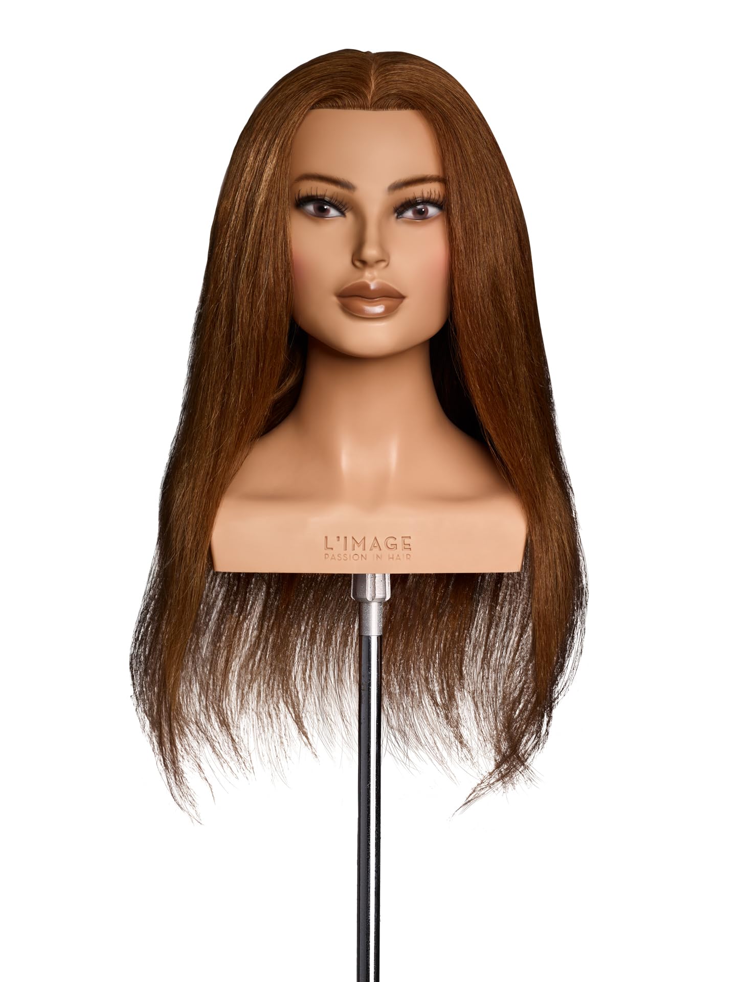L'IMAGE Clare - Cabezal de peluquería con 50 cm de pelo real, con pestañas