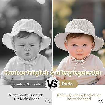 Durio Cotton Sun Hat Baby Hat Children Adjustable Foldable UV Protection UPF 50+ with Adjustable Ties and Wide Brim
