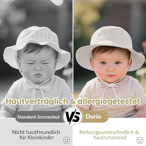 Durio Cotton Sun Hat Baby Hat Children Adjustable Foldable UV Protection UPF 50+ with Adjustable Ties and Wide Brim