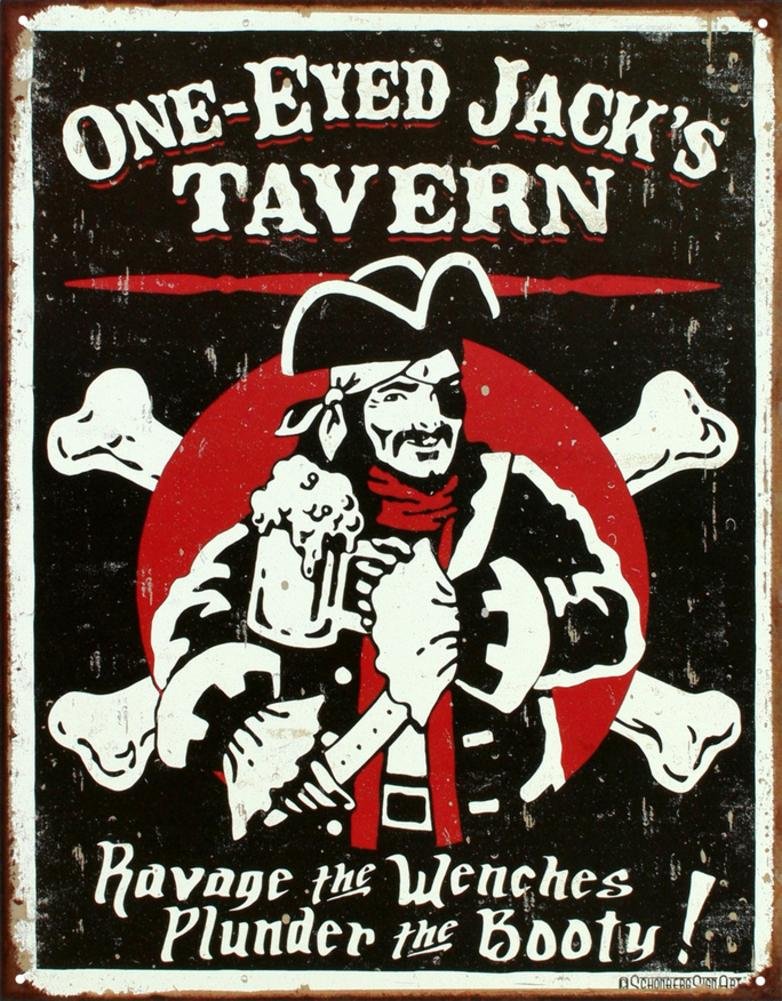 Desperate Enterprises SIGPD1 One Eyed Jacks Tavern Metal Tin Sign, Black