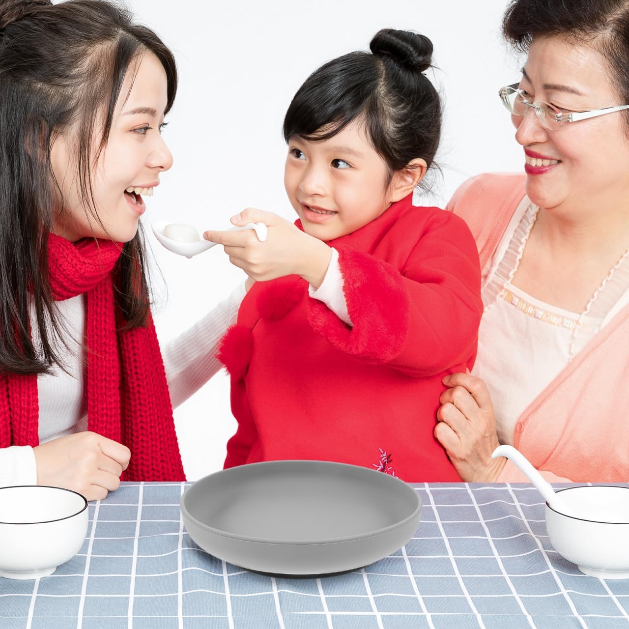PRETYZOOM Senior Dining Plate with Suction Base Scoop Plate Spill Proof Self-Feeding Dinnerware for Elderly Disabled One-Handed Use 7.87 Inch Silicone Non-Slip Bowl