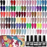 JODSONE 60 PCS Gel Nail Polish Set with 5 Bottles of Base and Glossy Matte Top Coat Soak off Gel Nail Set Suitable for All Seasons Gifts
