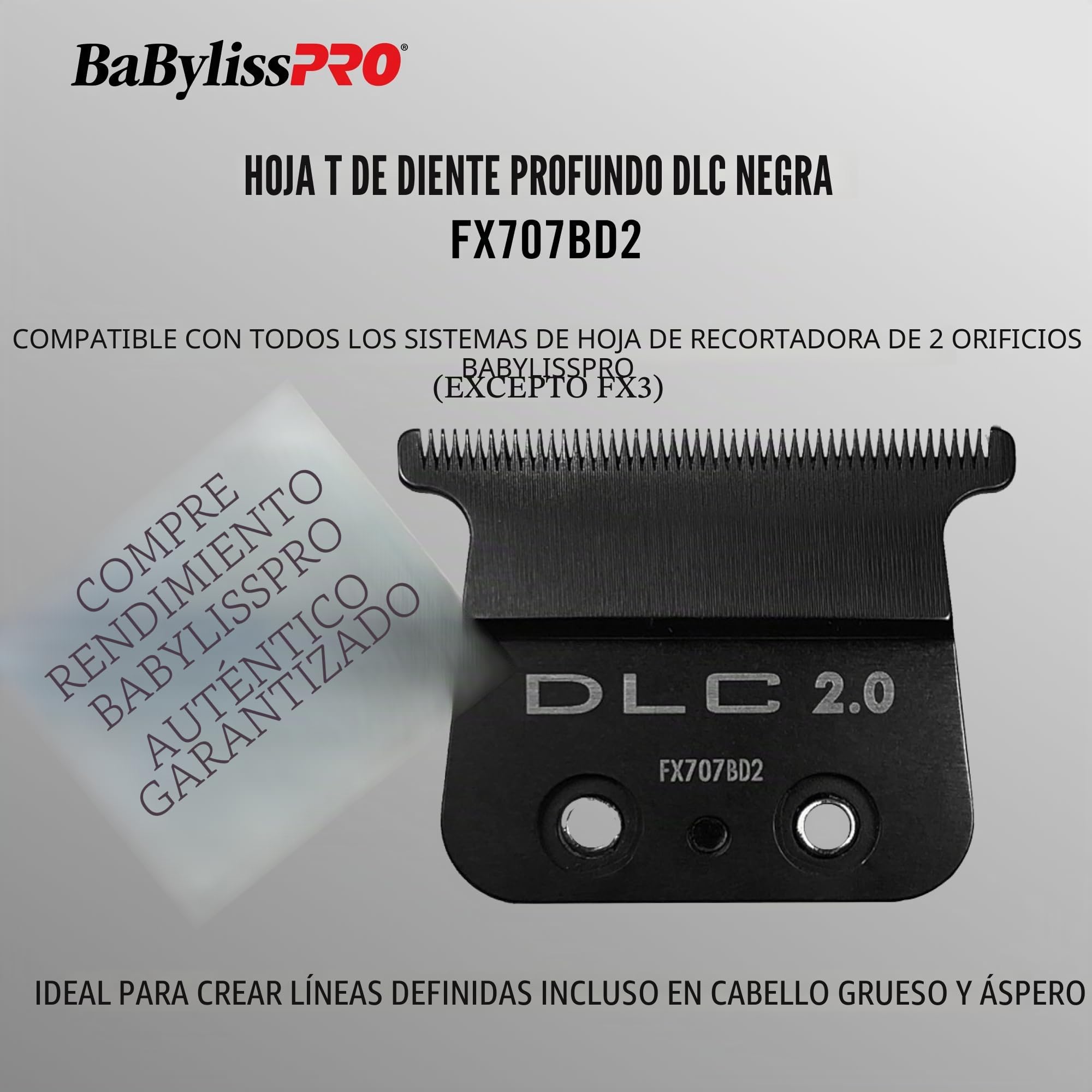 BabylissPRO FX707BD2 - Cuchillas de repuesto en T para máquinas cortapelos, DLC, dientes profundos de 2,0 mm para FX787 y FX726