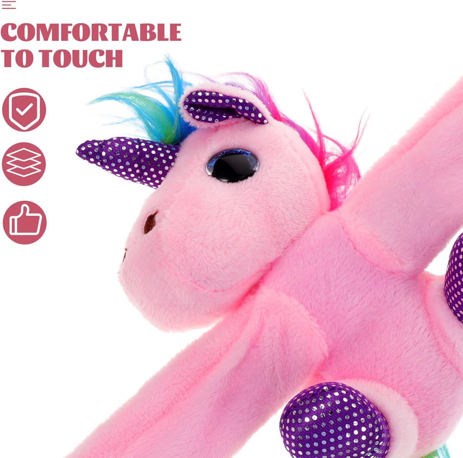 Abaodam Unicorn Plush Slap Bracelet, Stuffed Animal Hugger Wristband for Kids, Cute Animal Slap Band Toy for Dress Up & Party Favors image 4