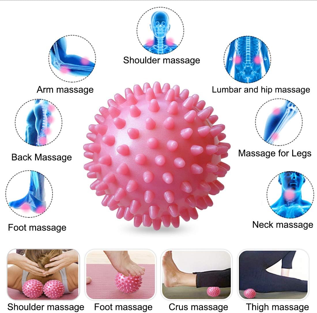 Spiky Massage Ball – Trigger Point & Plantar Fasciitis Relief – Deep Tissue Roller for Feet, Back, and Muscles (Pink)