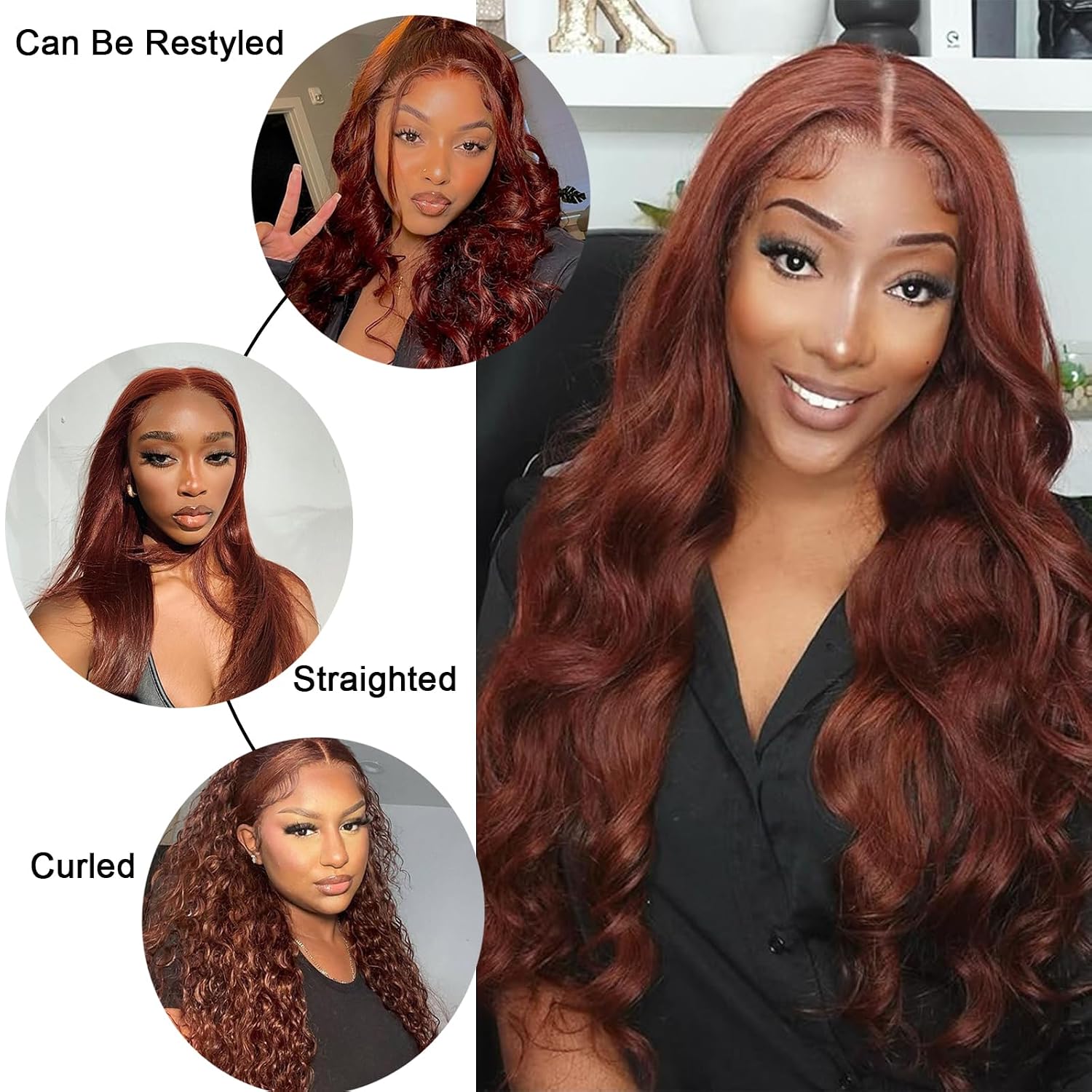 Loose Deep Wave Bundles Human Hair with Closure 12a Reddish Brown Human Hair Bundles with 4×4 Closure Copper Red Wavy Hair Bundle (Loose Deep Wave16 18 20 with16 free)