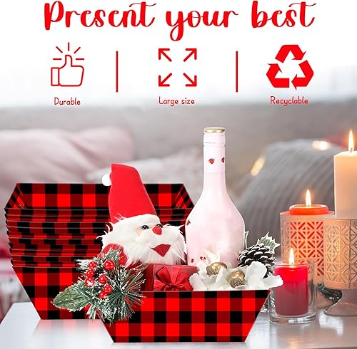 Miniatura 2 de 12 canastas pequeñas para regalos de 9.8 x 6.5 pulgadas, bandejas de cartón resistentes vacías con asas, cesta de regalo a granel, bandeja de
