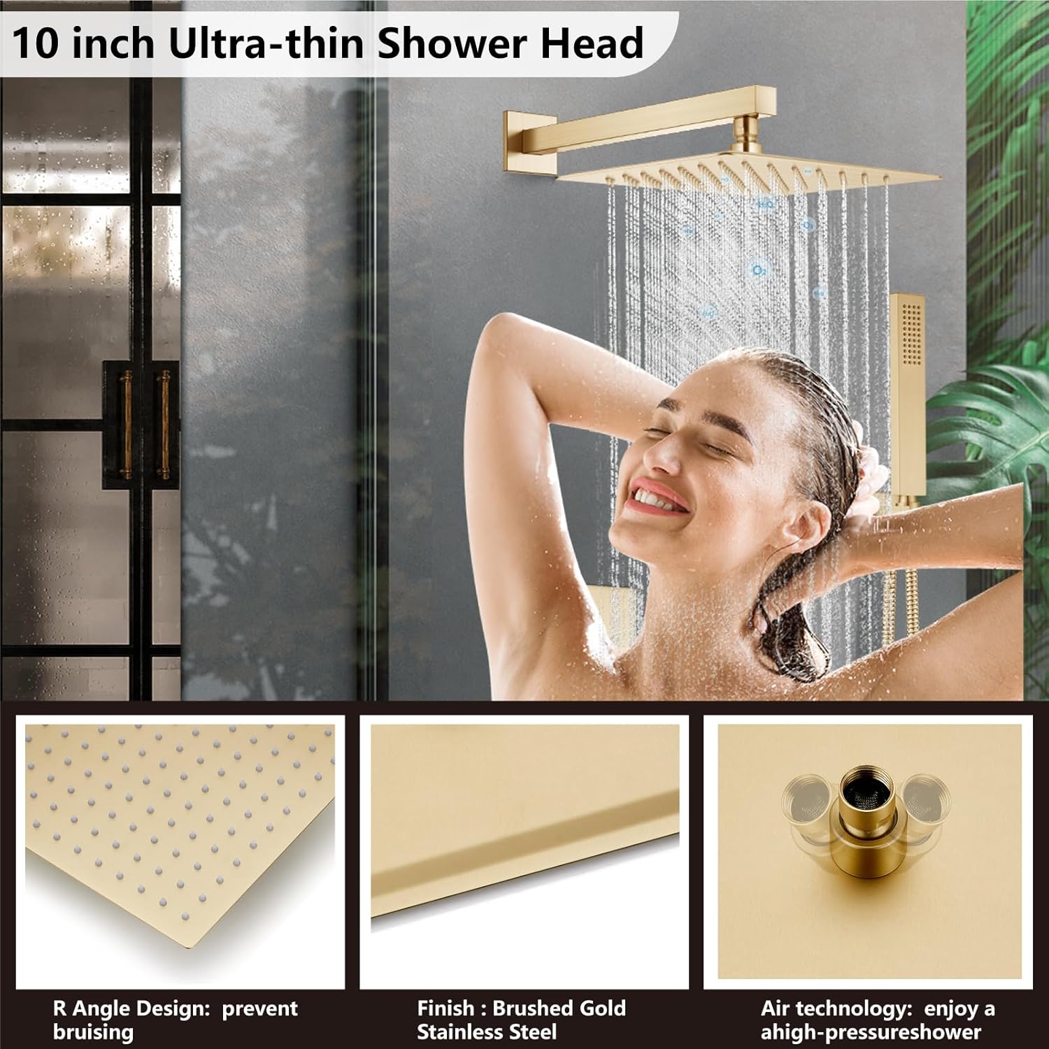 Midanya Rain Shower System with Tub Spout,Tub Shower Faucet Set with rainfall Shower Head and Handheld Spray,Wall Mount Tub Shower Combo Rough-in Valve Included,10 Inch Brushed Gold