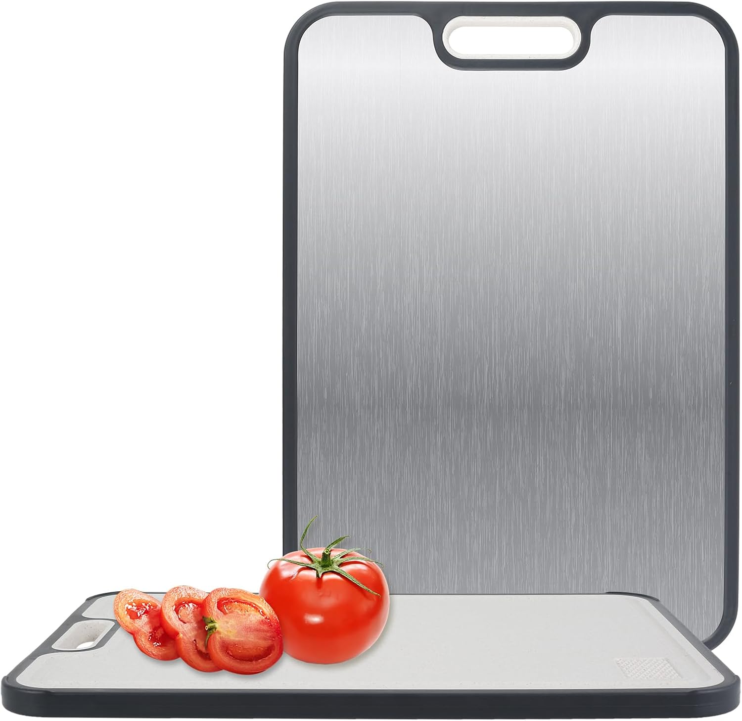 1PCS Double Sided Cutting Board Sturdy Stainless Steel and PP Kitchen Chopping Board with Grinding Area Meat Cutting Board Dishwasher Safe for Cutting Raw and Cooked Meat