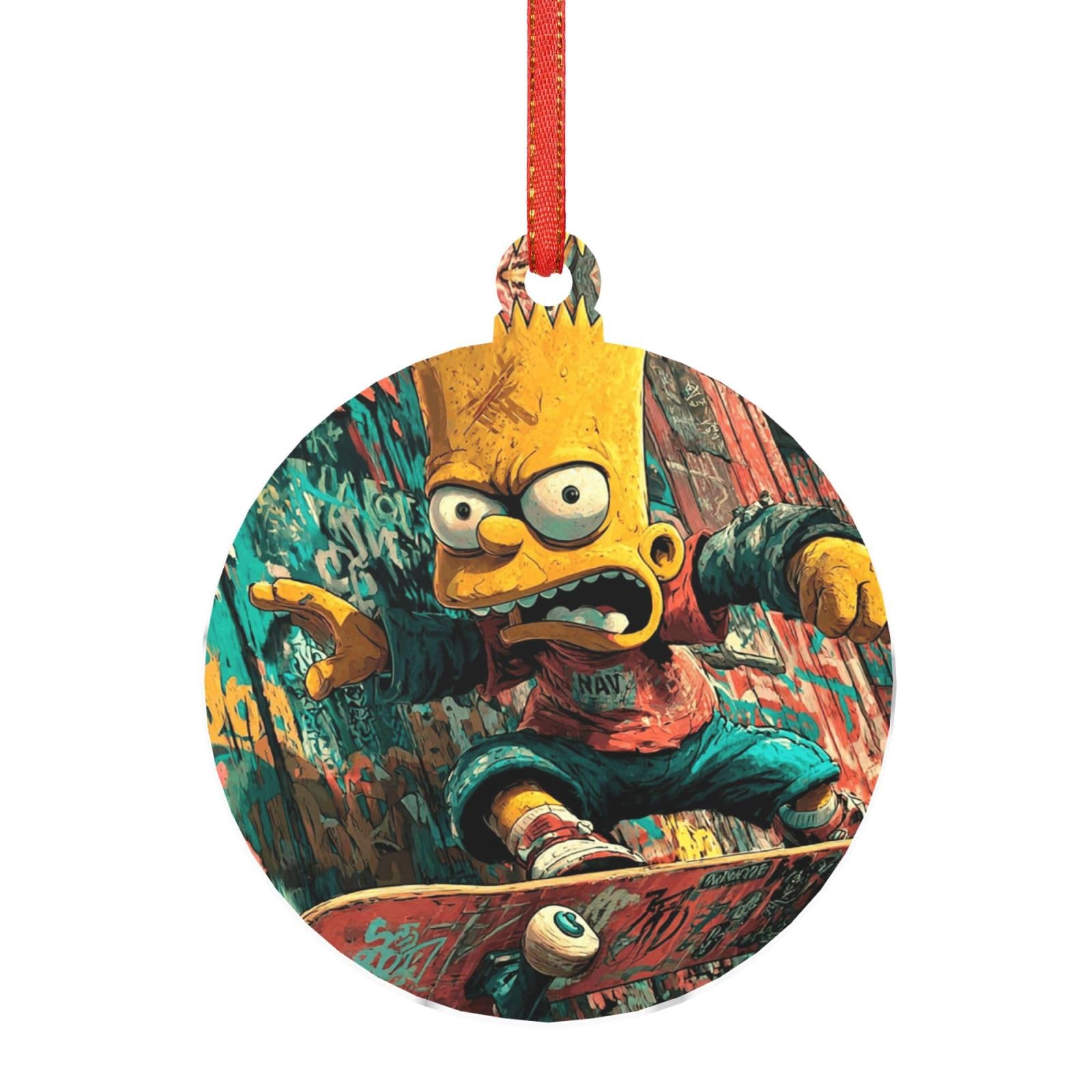 Hjkjkkj Round Shape Acrylic Ornament Christmas Tree Decoration Clear Round Pendant With Red Ribbon Simpsons Christmas Ornaments Indoor Outdoor Hanging Acrylic Pendants For Xmas Party Decor