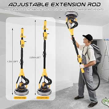 Brushless Drywall Sander, 1200W 10-Amp Popcorn Ceiling Removal Tool with 800-2200RPM 8 Variable Speed 12pcs Sanding Discs Drywall Sander with Vacuum Dust Collector LED Light for Ceiling Sanding