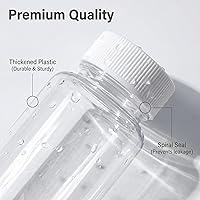 Vista 4 de 12 botellas transparentes de plástico de 3.3 onzas líquidas, contenedor vacío con tapa de rosca blanca, estuche de polvo sólido, soporte