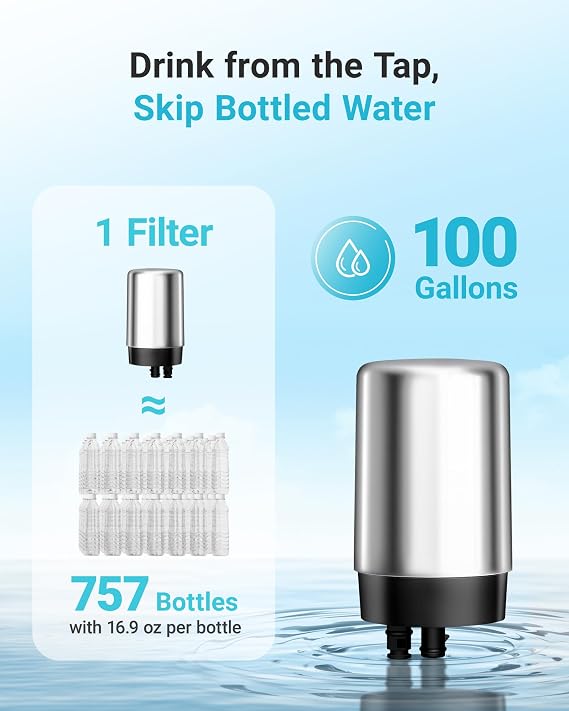 AQUA CREST 7027S Faucet Water Filter, Replacement for Brita Filter, Brita 36311 On Tap Water Filtration System, FR-200, FF-100, 100 Gallons, Chrome, 2 Pack