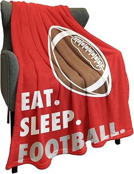 HommomH Sports Fleece Blanket 60" x 80" Eat Sleep Football Red Lightweight Fuzzy Cozy Soft Warm Throw for Man Boy Teen, Air Conditioning