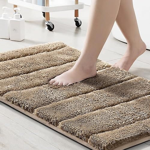 H.VERSAILTEX Alfombra de baño de terciopelo grueso, súper peluda, suave, antideslizante, absorbente de agua, a rayas, se seca rápidamente, lavable y