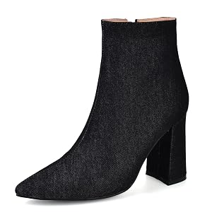 Elbslutt Womens White Pointed Toe Booties Chunky Block Heel Ankle Boots Side Zipper Short Boots