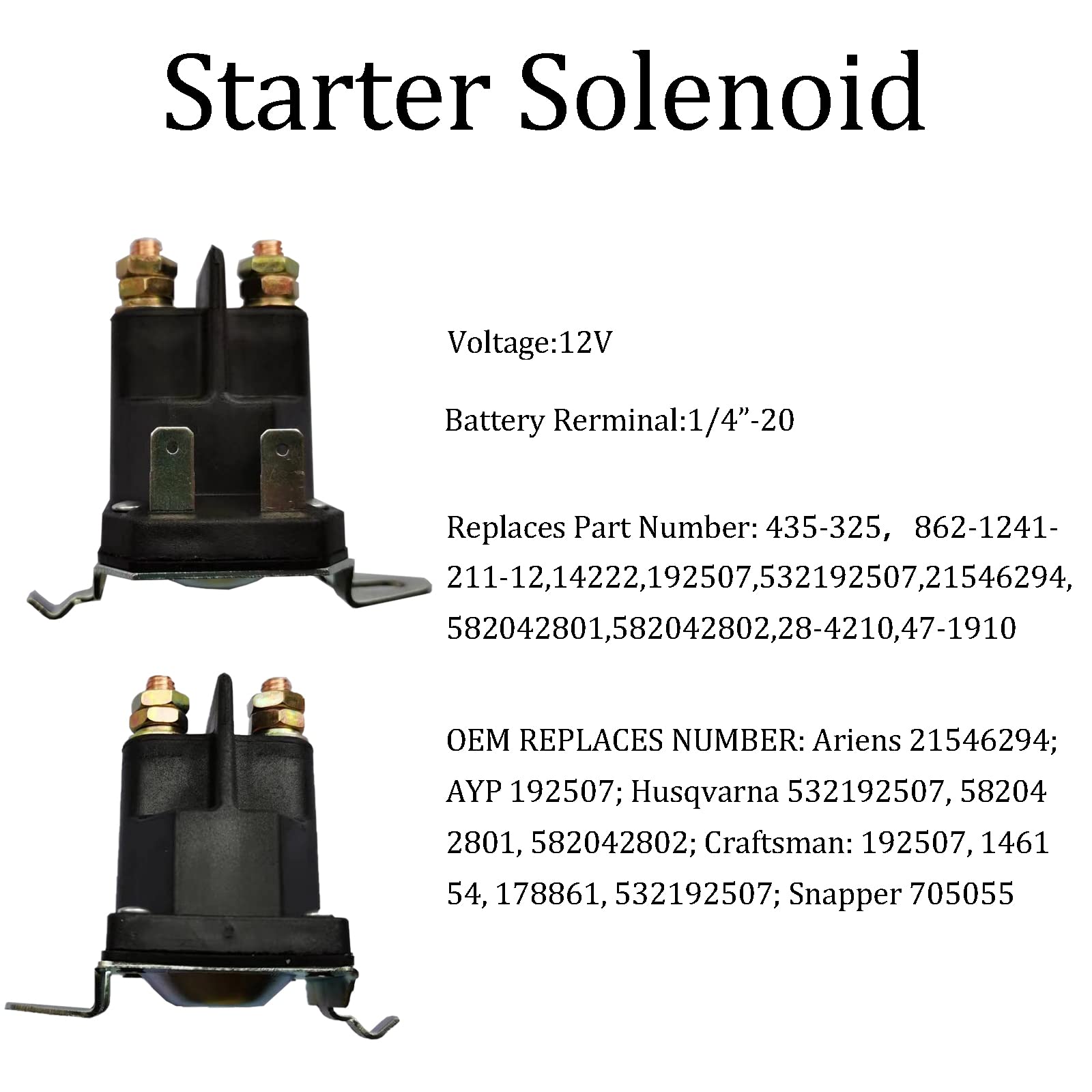Solenoide Di Avviamento 192507 / 532192507 / 582042801 Per Craftsman, Husqvarna, AYP
