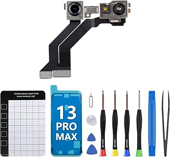 for iPhone 13 Pro Max Front Camera Replacement OEM Facing New Face Front Camera 12MP Lens Module Transmitter Light Receiver Cable Connector Repair Fix Tools Kit A2641 A2643 A2644 A2645 A2484