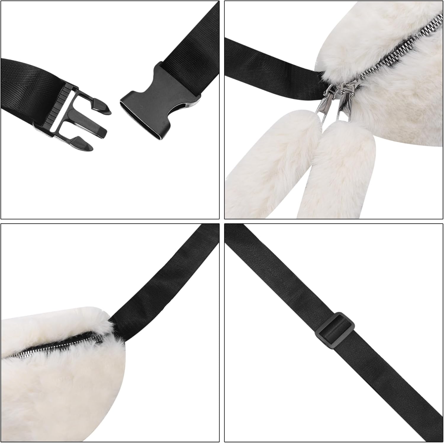 Fuzzy Fanny Pack for Women Faux Fur Belt Bum Bag with Adjustable Strap Waist Pouch Casual Crossbody Purse for Travel - Image 5