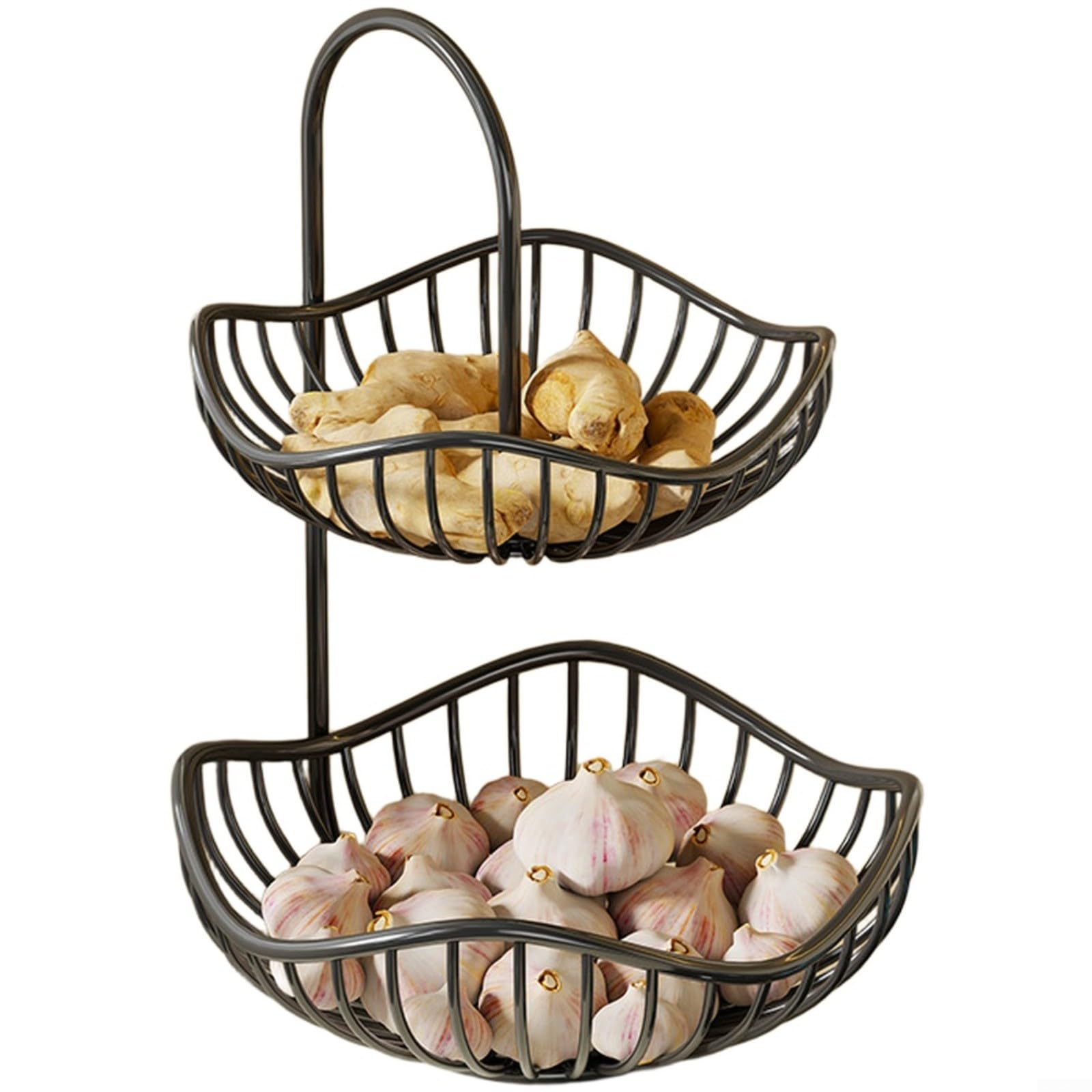 Ciotola per frutta a 2 ripiani, per bancone della cucina, in acciaio inox, con design a doppio strato, supporto per prodotti in metallo antiruggine, per sala da pranzo e bagno, 30 x 20 cm